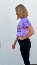 “What Happens at Mardi Gras” Short Sleeve Purple Tie Dye Crop Top