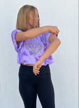 Rhinestone Fleur de Lis Purple Tie Dye Crop Top