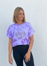 Rhinestone Fleur de Lis Purple Tie Dye Crop Top