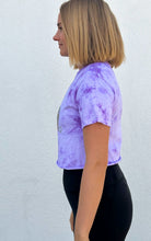 Rhinestone and Glitter Mask Purple Tie Dye Crop Top