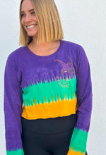 Rhinestone Jester Long Sleeve Tie Dye Crop Top