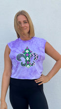 Harlequin Fleur de Lis Purple Tie Dye Tank Crop Top