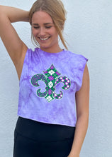 Harlequin Fleur de Lis Purple Tie Dye Tank Crop Top