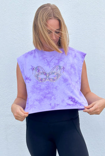 Rhinestone Mask Purple Tie Dye Tank Crop Top