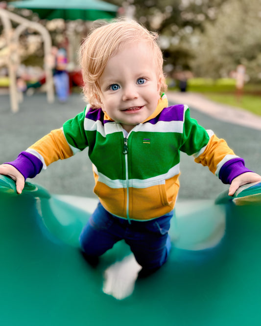 Sweat à capuche zippé enfant en molleton rayé épais