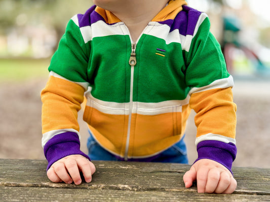 Sweat à capuche zippé enfant en molleton rayé épais