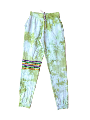 Pantalones Deportivos de Felpa Francesa Teñidos Anudados con Lentejuelas para Adultos - Verde