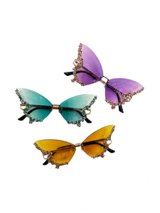 Butterfly Rhinestone Sunglasses - Purple