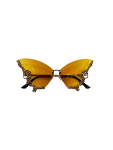 Butterfly Rhinestone Sunglasses - Gold