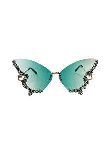 Butterfly Rhinestone Sunglasses - Green