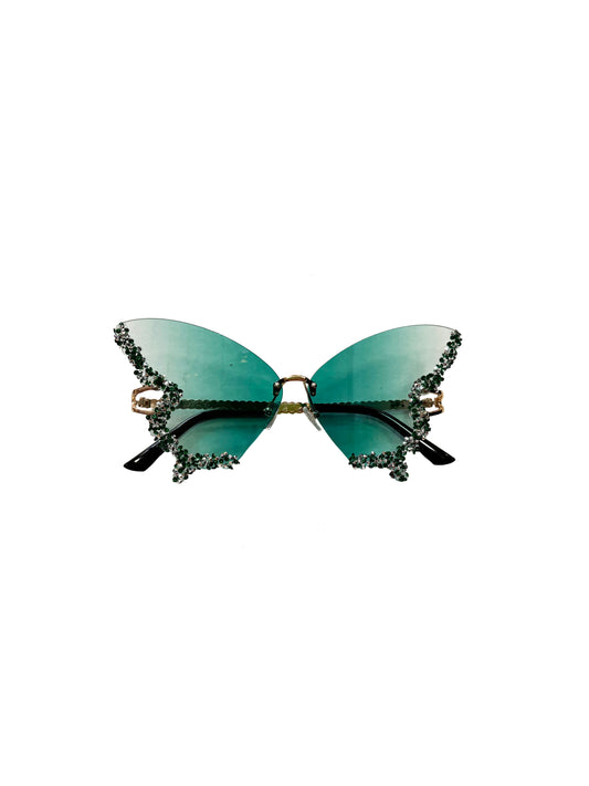 Lunettes de soleil papillon avec strass - Vert