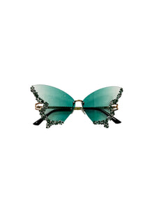 Butterfly Rhinestone Sunglasses - Green