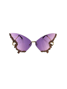 Butterfly Rhinestone Sunglasses - Purple