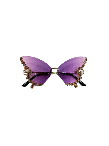 Lunettes de soleil papillon en strass - Violet