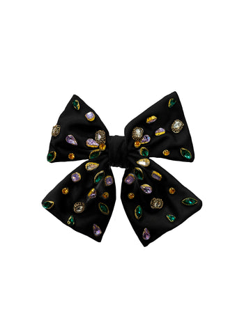 Nœud en velours orné de bijoux - Noir