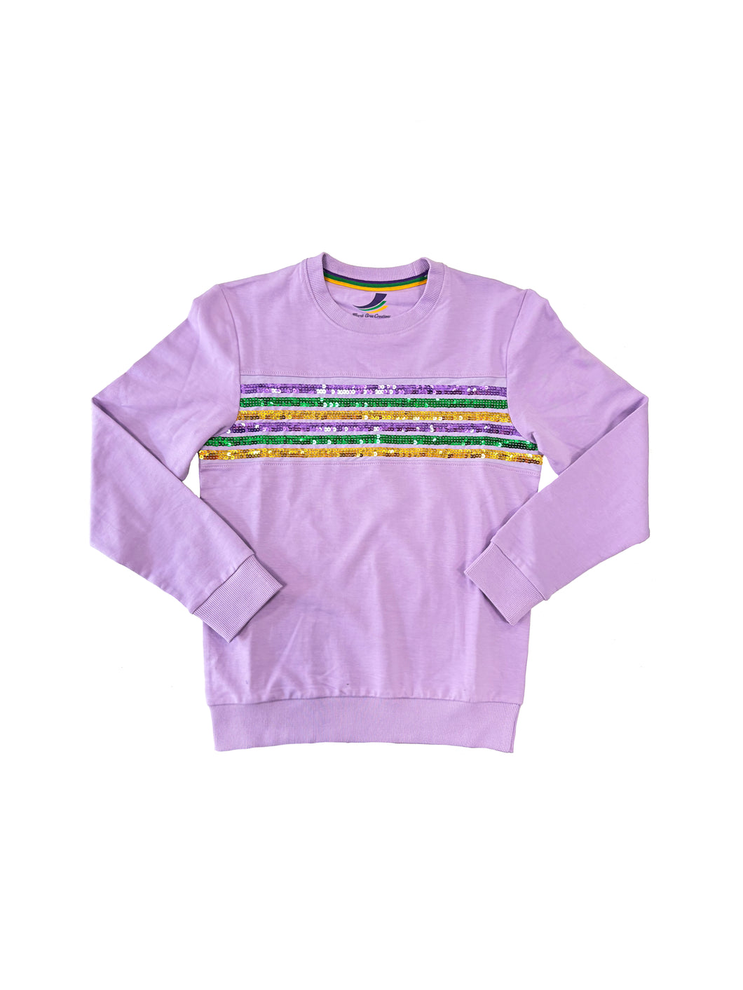 Youth Sequin Stripes French Terry Long Sleeve - Lavender