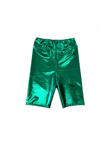 Junior Metallic Biker Shorts - Green