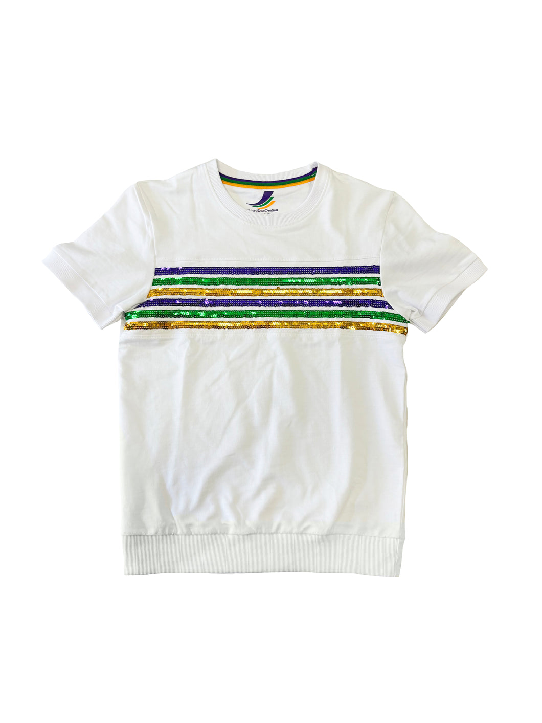 Youth Sequin Stripe French Terry Short Sleeve Shirt - White