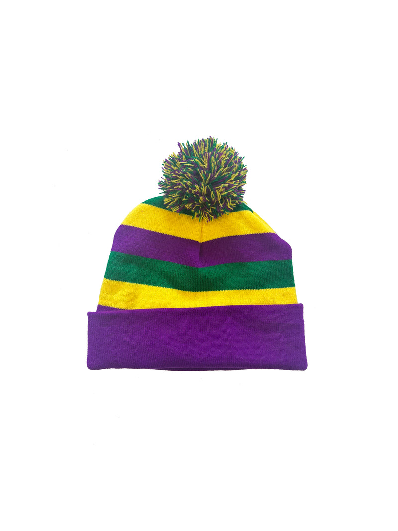 Rugby Beanie with Purple Green & Gold Stripes - Mardi Gras Creations