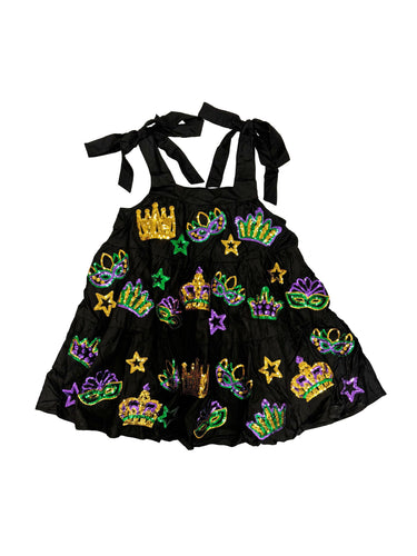 Youth Crowns and Masks Viscose Dress - Black