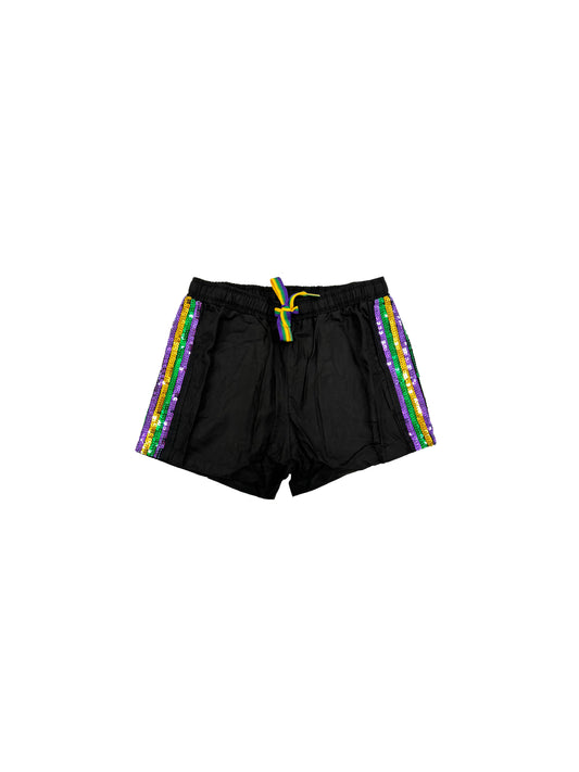 Short en viscose à rayures à sequins pour jeunes - Noir