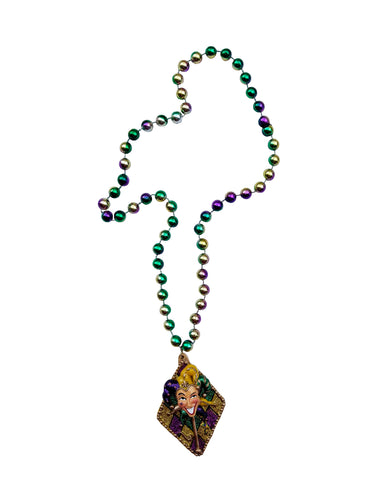 Glitter Harlequin Jester on Purple, Green, Gold Specialty Bead