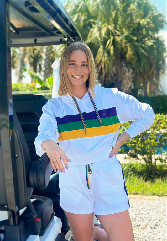 White Chest Stripe Junior/Misses Pullover Crop Hoodie