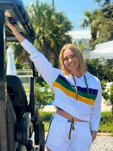 Sudadera corta con capucha para júnior/señorita, con franja blanca en el pecho