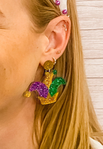 Boucles d'oreilles toque de bouffon en acrylique