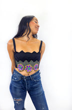 Black Floral Embroidered Crop Top