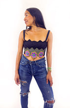 Black Floral Embroidered Crop Top