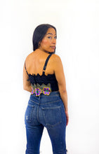 Black Floral Embroidered Crop Top