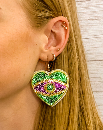 Pendientes de Corazón con Ojo Turco de Lentejuelas