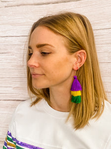 Purple, Green & Gold Tassel Earrings