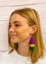 Purple, Green & Gold Tassel Earrings
