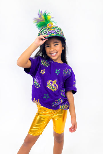 Sudadera ligera de manga corta con coronas y máscaras para jóvenes – Morado