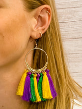 Mardi Gras Hoop Earrings W/Fringe