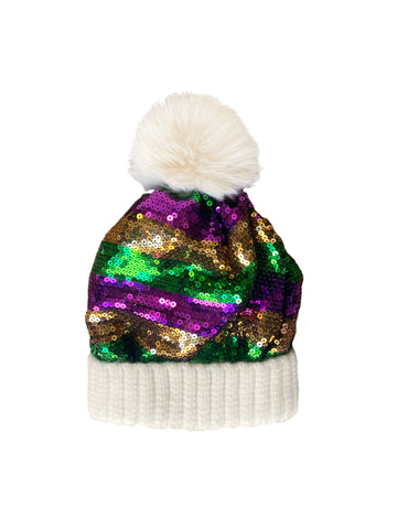 Gorro de lentejuelas con pompón - Blanco