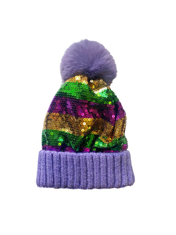 Gorro de lentejuelas con pompón - Lavanda