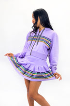 Lavender Sequin Chest Stripe Zip Up Crop Hoodie