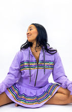 Lavender Sequin Chest Stripe Zip Up Crop Hoodie