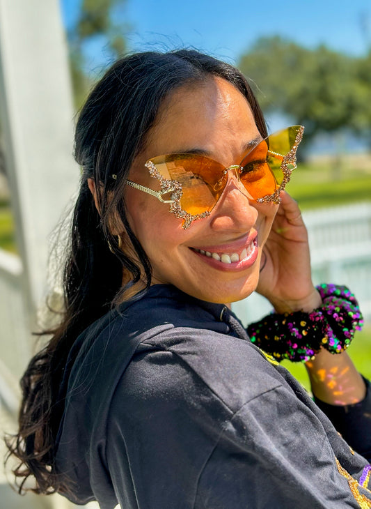 Lunettes de soleil papillon avec strass - Doré