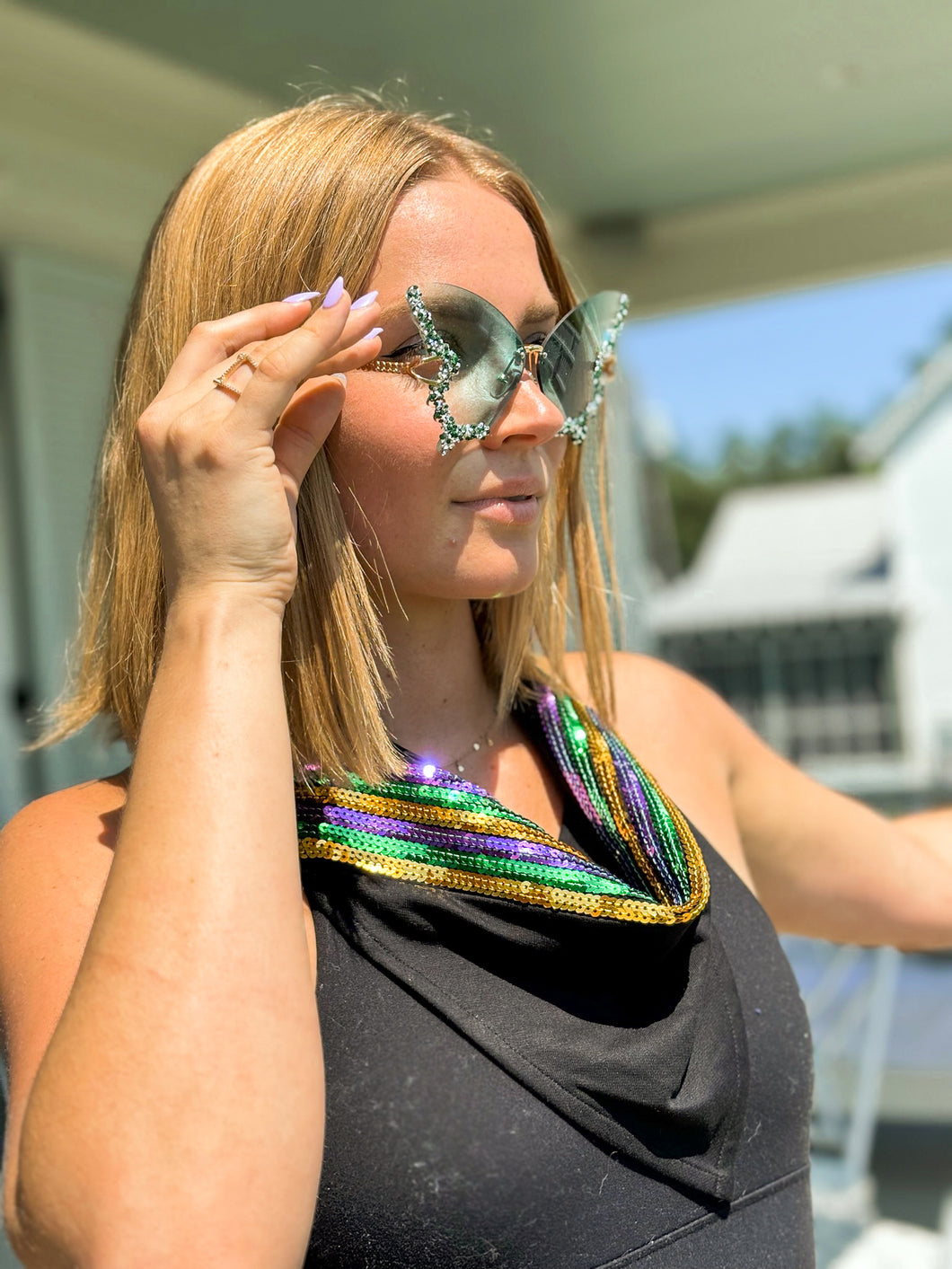 Black Sequin Stripe Bandana Scarf