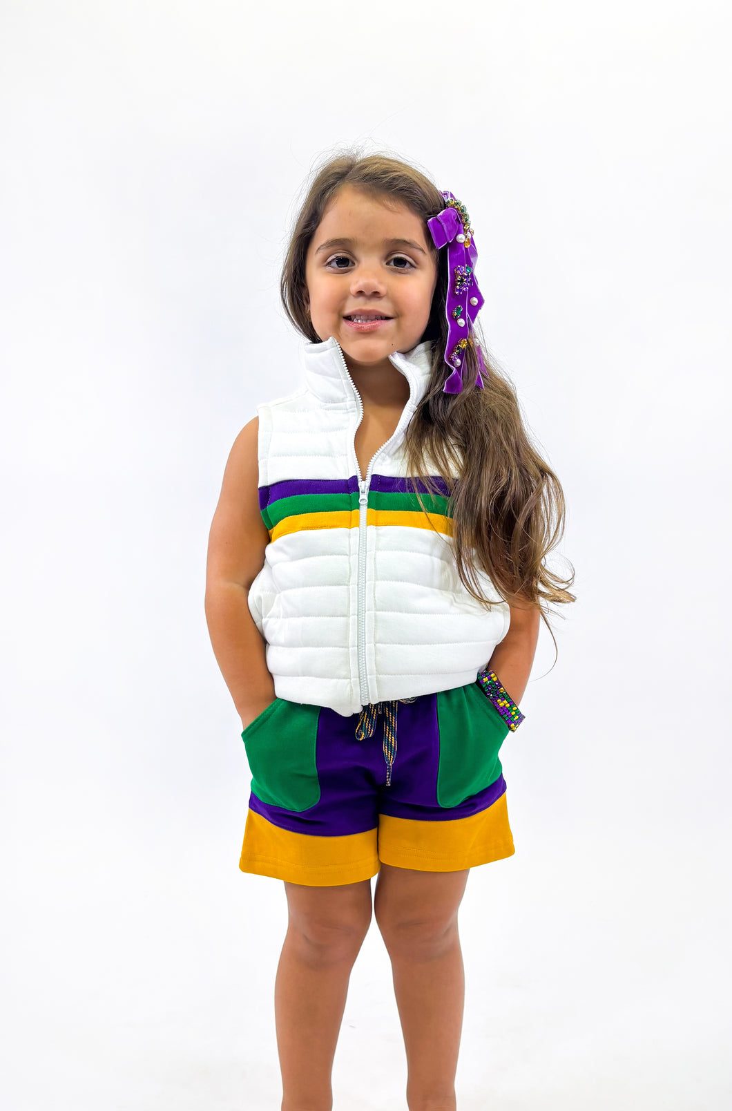 Youth White Chest Stripe Quilted Vest