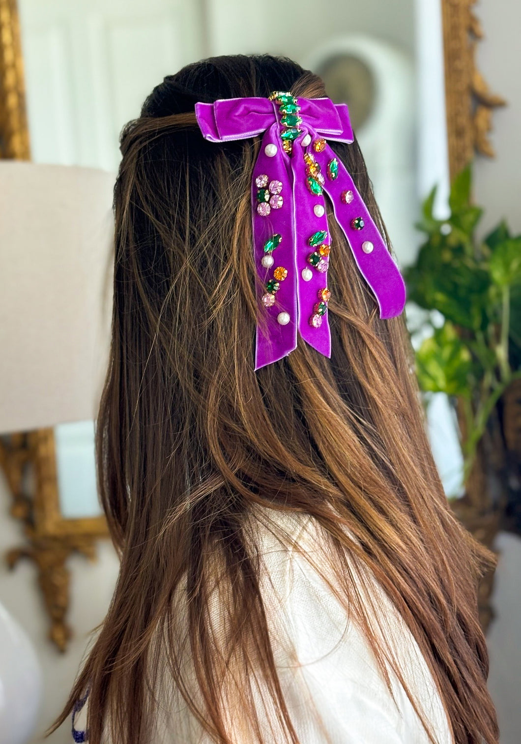 Bejeweled Ribbon Bow - Purple