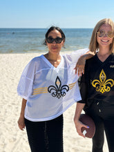 White, Black, and Gold Fleur de Lis Stripe Game Day Jersey