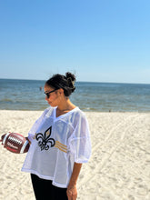 White, Black, and Gold Fleur de Lis Stripe Game Day Jersey