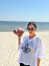 White, Black, and Gold Fleur de Lis Stripe Game Day Jersey