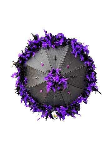 Parasol de plumas negro y morado (Halloween)