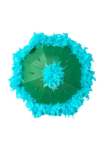 Green and Aqua Feathered Parasol